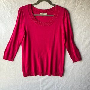 Evan-Picone L Hot Pink Lightweight Sweater 3/4 Sleeve